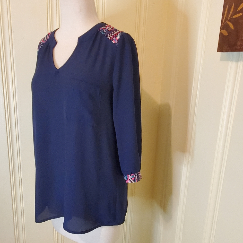 Pink Owl Apparel Navy Blue Top with Tribal - Picture 4 of 4